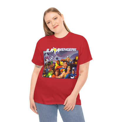 JLA/Avengers T-Shirt - George Perez Art - Wonder Woman, Scarlet Witch, Batman, Thor, Iron Man, Superman - DC Comics, Marvel Comics