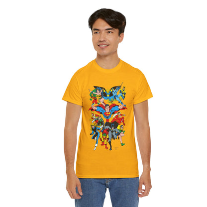 DC Legends T-Shirt - Linda Medley, Arthur Adams Art - Superman, Wonder Woman, Batman, Creeper, Black Canary, Guy Gardner, Blue Beetle, Booster Gold, Dr. Fate, Flash - DC Comics