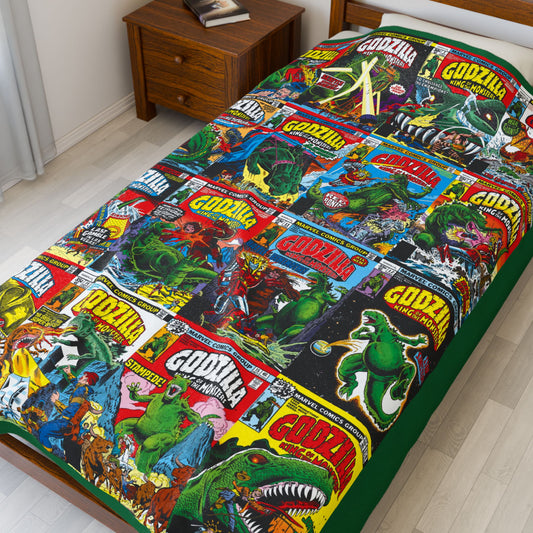 Godzilla King of the Monsters Velveteen Plush Blanket 60x80" - Original Marvel Comics Covers from the 1970s - Soft & Comfy