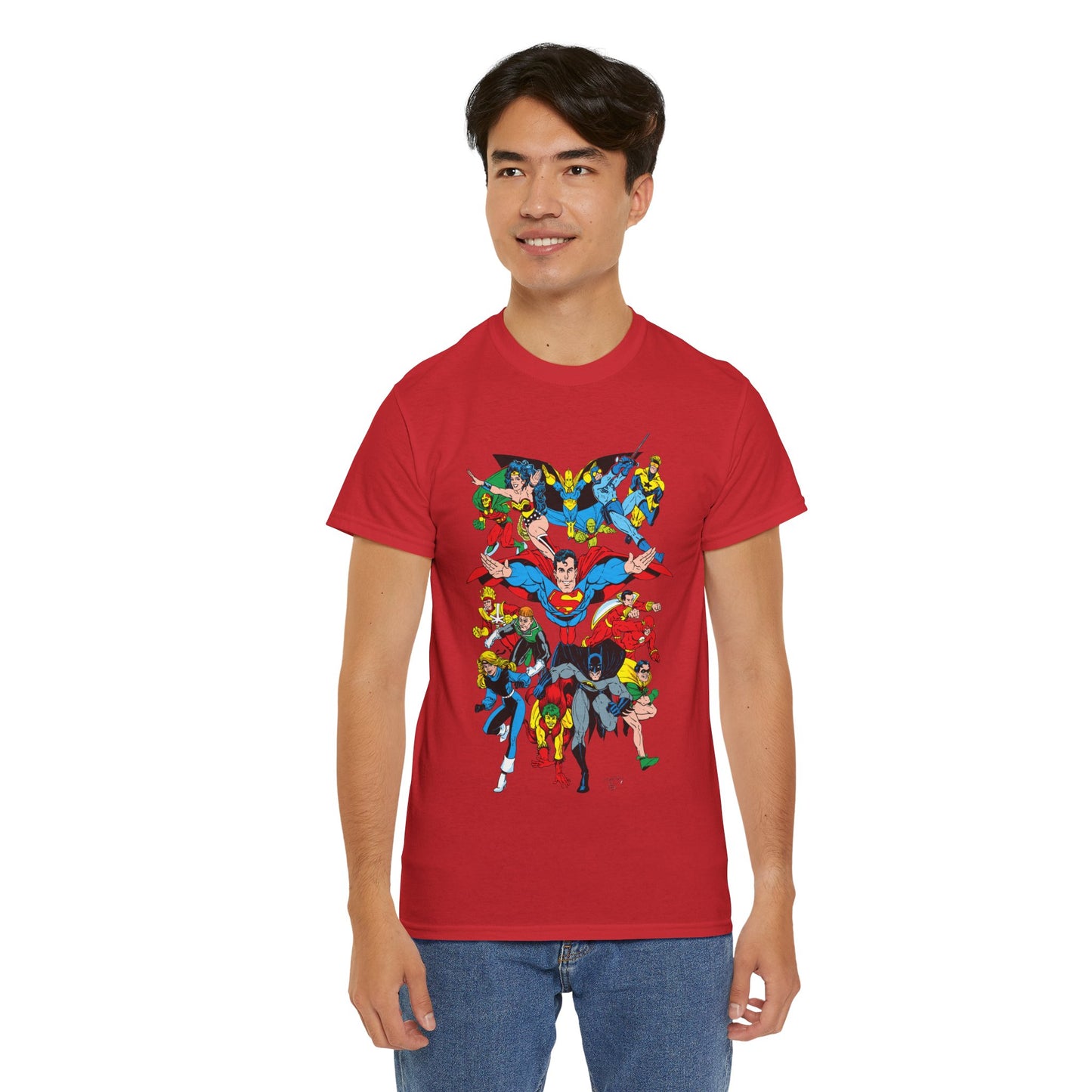 DC Legends T-Shirt - Linda Medley, Arthur Adams Art - Superman, Wonder Woman, Batman, Creeper, Black Canary, Guy Gardner, Blue Beetle, Booster Gold, Dr. Fate, Flash - DC Comics