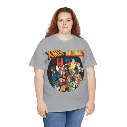 X-Men/Micronauts T-Shirt - Wolverine, Storm, Nightcrawler, Kitty Pryde, Colossus, Acroyear, Arcturus Rann, Marionette Bug - Marvel Comics - Popular 1980s Crossover Mini-Series