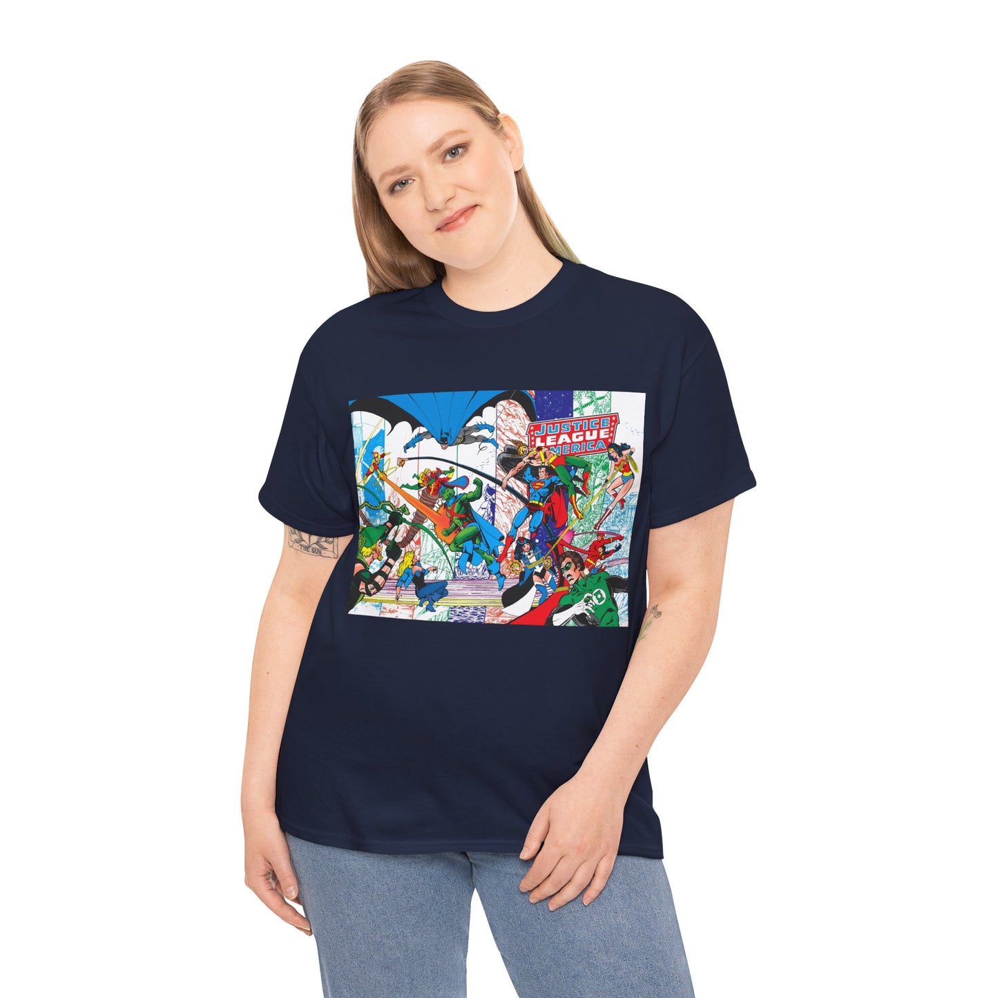 Justice League of America #200 T-Shirt - George Perez Art - Superman, Batman, Zatanna, Wonder Woman, Elongated Man, Martian Manhunter, Black Canary, Atom, Firestorm - DC Comics