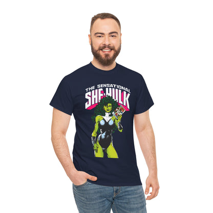 Sensational She-Hulk T-Shirt - Classic John Byrne Art - Jennifer Walters, Hulk's Cousin - Marvel Comics - Popular 1980s Series - "Rip Up Your X-Men!"