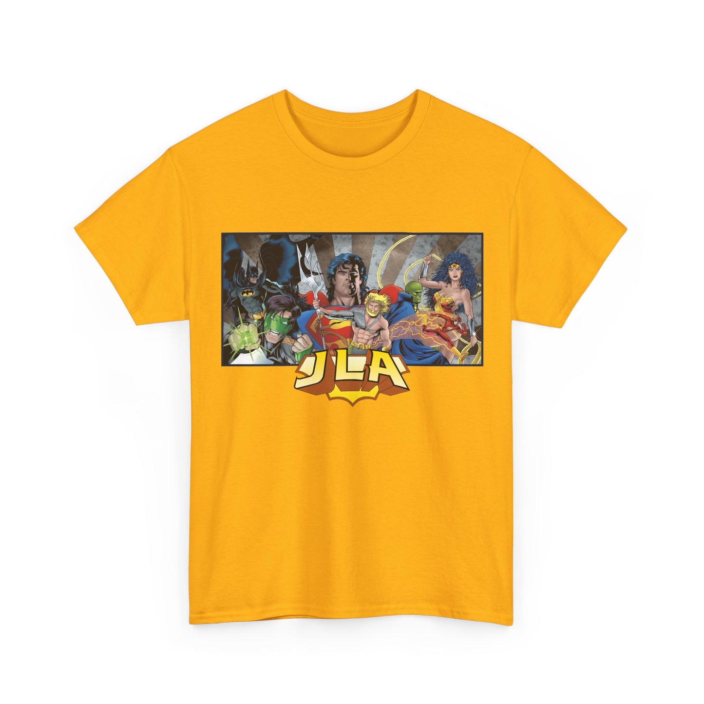 Justice League T-Shirt - Kevin Maguire Art - Superman, Wonder Woman, Batman, Flash, Aquaman, Martian Manhunter, Green Lantern - 90s Lineup - DC Comics