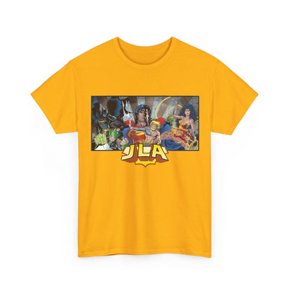 Justice League T-Shirt - Kevin Maguire Art - Superman, Wonder Woman, Batman, Flash, Aquaman, Martian Manhunter, Green Lantern - 90s Lineup - DC Comics