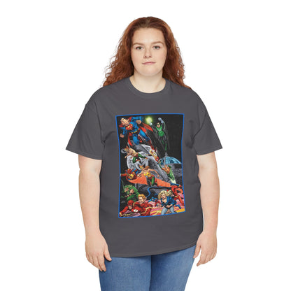 Justice League of America T-Shirt - Jerry Ordway Art - Superman, Wonder Woman, Firestorm, Flash, Black Canary, Atom - DC Comics