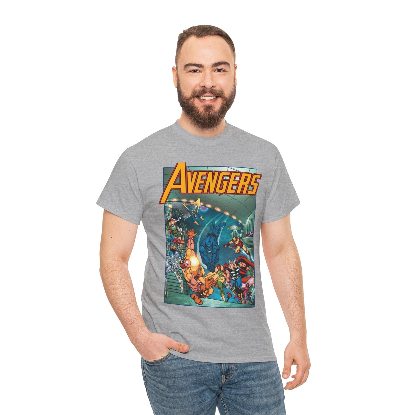 Avengers Vs Guardians of the Galaxy T-Shirt - George Perez Art - Tomorrow's Avengers - Thor, Captain America, Iron Man, Scarlet Witch, Vision, Wonder Man - Marvel Comics