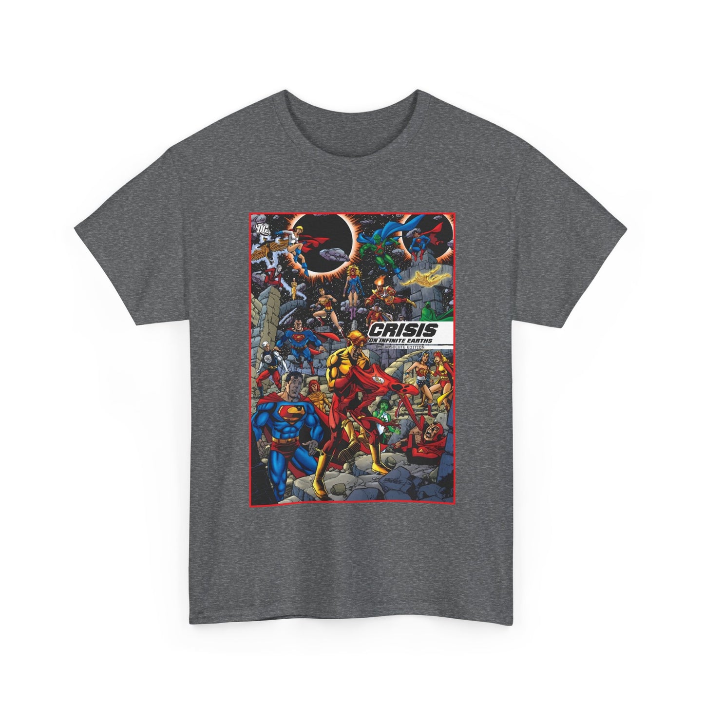 Crisis on Infinite Earths T-Shirt - George Perez Art - Absolute Edition Cover - Flash, Supergirl, Wonder Woman, Kid Flash, Psycho Pirate, Harbinger - DC Comics