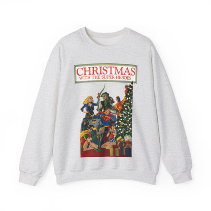 Christmas With the DC Super-Heroes Heavy Blend Crewneck Sweatshirt - Superman, Batman, Green Arrow, Black Canary - Festive Holiday Shirt