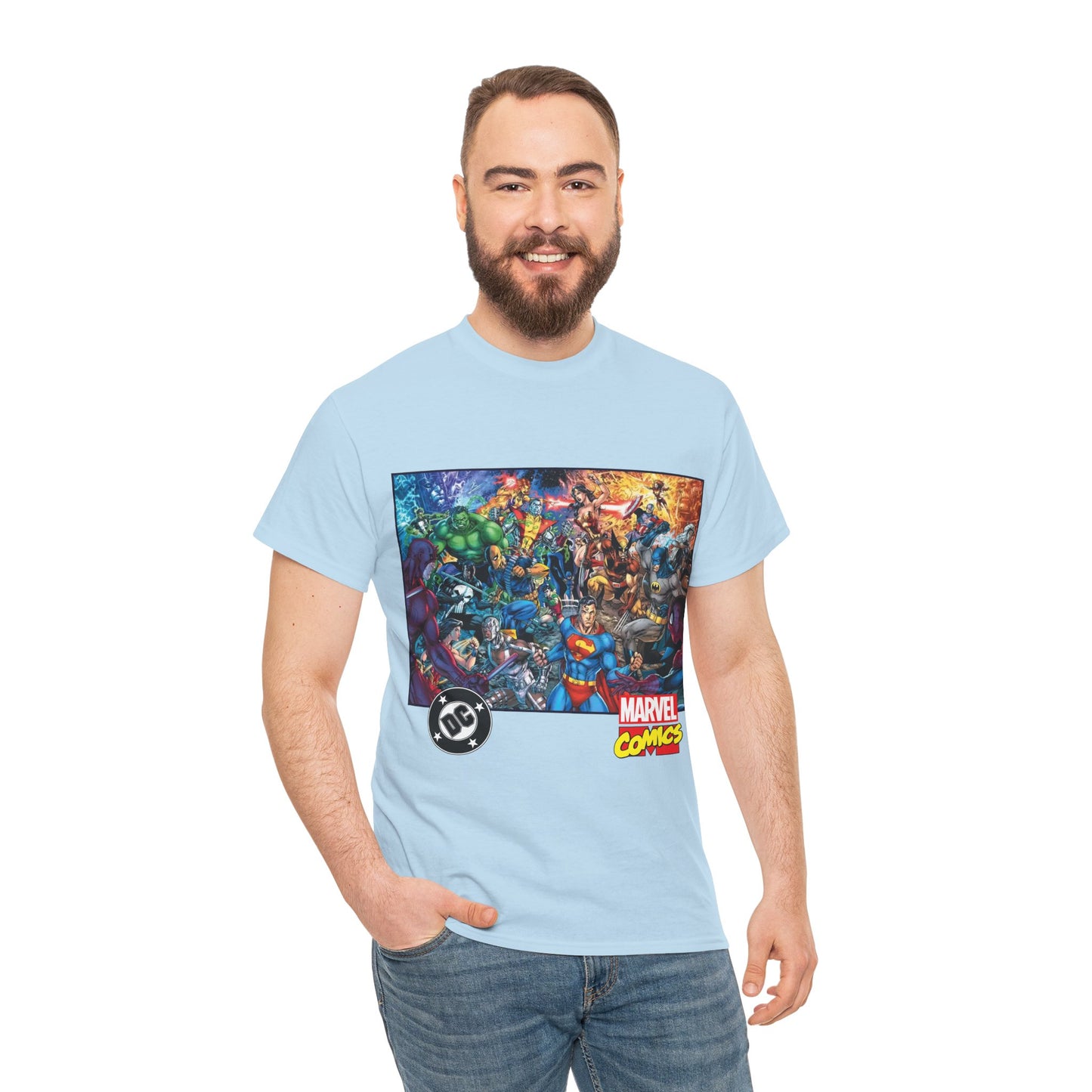 DC Vs Marvel T-Shirt - Jim Lee Art - Batman, Superman, Spider-Man, Wolverine, Wonder Woman, Daredevil, Hulk, Captain America, Deathstroke, Storm, Colossus - DC Comics, Marvel Comics Crossover