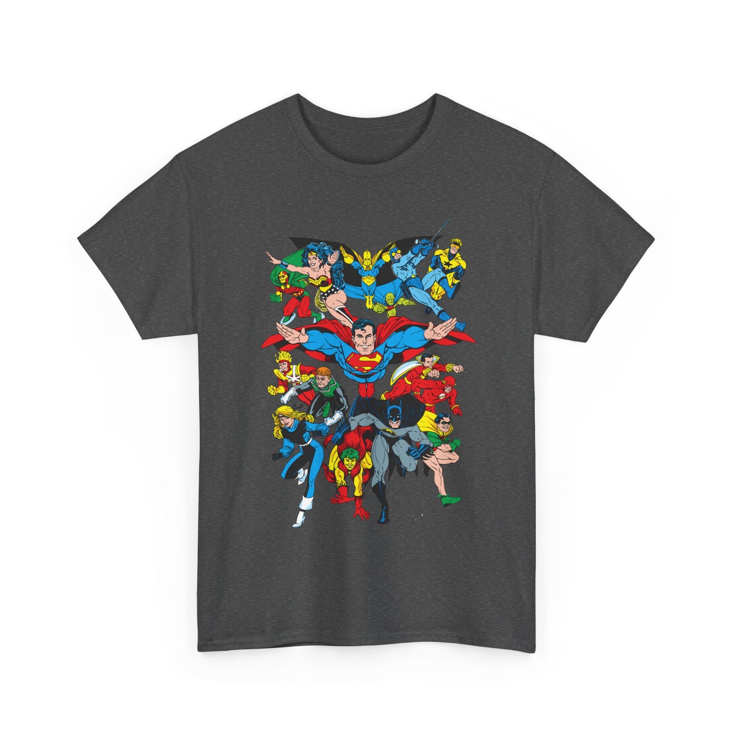 DC Legends T-Shirt - Linda Medley, Arthur Adams Art - Superman, Wonder Woman, Batman, Creeper, Black Canary, Guy Gardner, Blue Beetle, Booster Gold, Dr. Fate, Flash - DC Comics