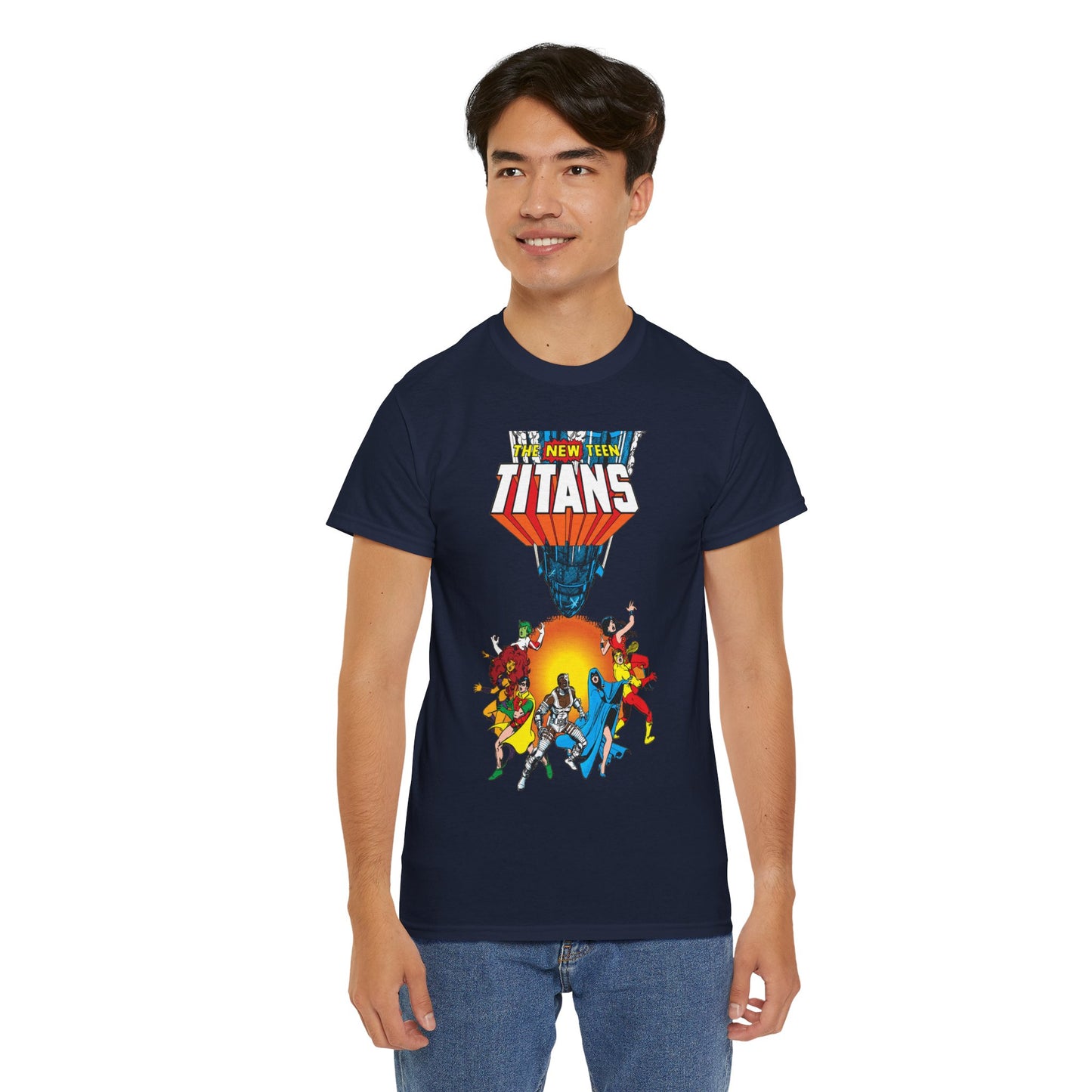 New Teen Titans T-Shirt - George Perez Art - Robin, Wonder Girl, Cyborg, Raven, Starfire, Kid Flash - #10 Cover Art - DC Comics