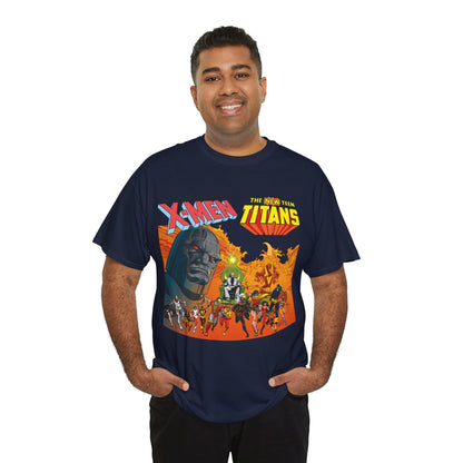 X-Men & New Teen Titans T-Shirt - Walt Simonson Art - Marvel & DC Comics Crossover - Wolverine, Raven, Storm, Cyclops, Robin, Cyborg, Colossus, Dark Phoenix, Darkseid