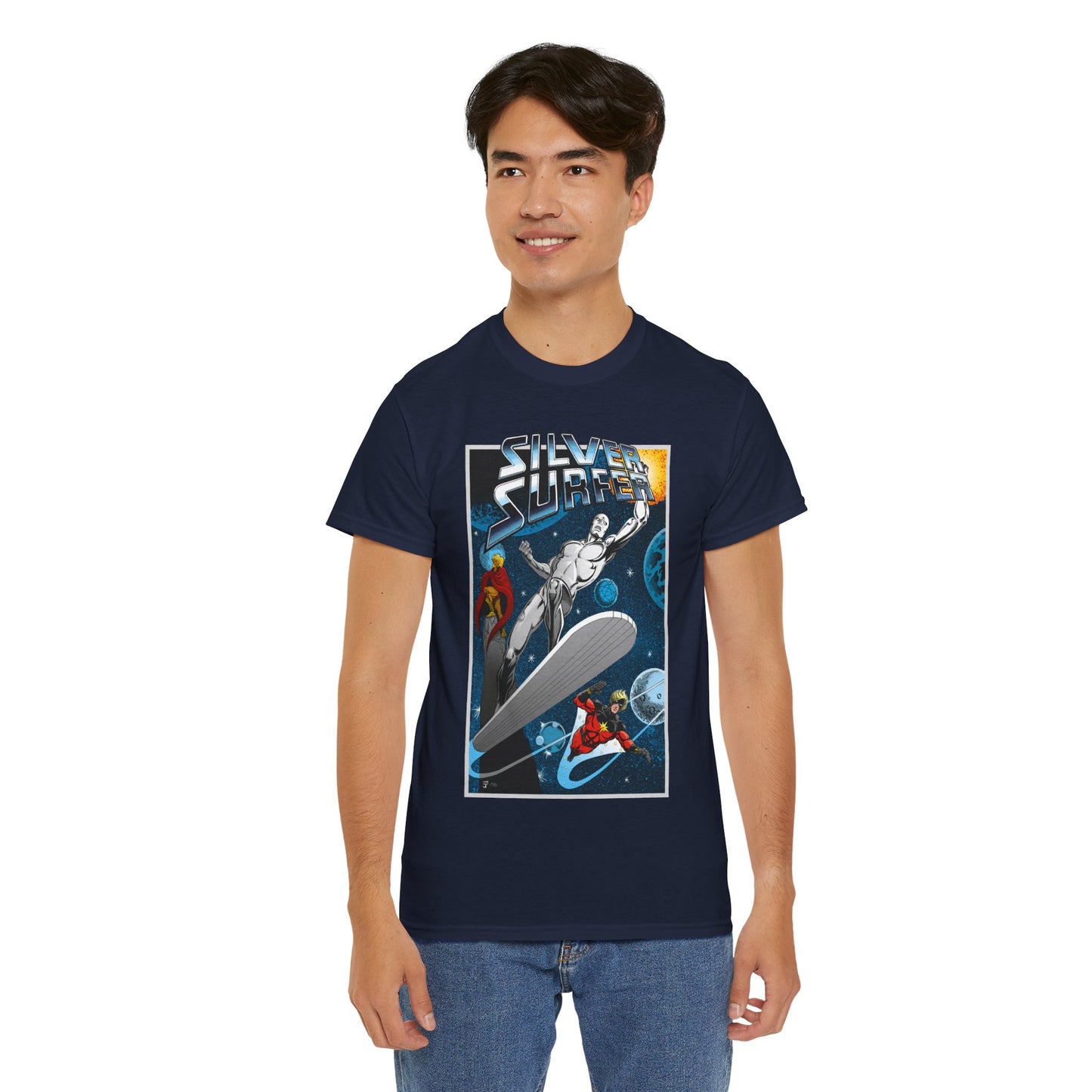 Silver Surfer T-Shirt - With Adam Warlock & Captain Marvel - Norrin Radd - Former Herald of Galactus - Fantastic Four Ally - Marvel Comics