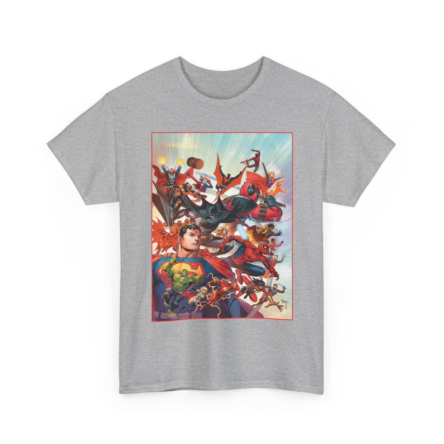DC/Marvel T-Shirt - The Cosmic Kiss Caper & Other Stories Cover Art - Superman, Deadpool, Spider-Man, Harley Quinn, Batman Beyond, Static, Dr. Strange - DC Comics/Marvel