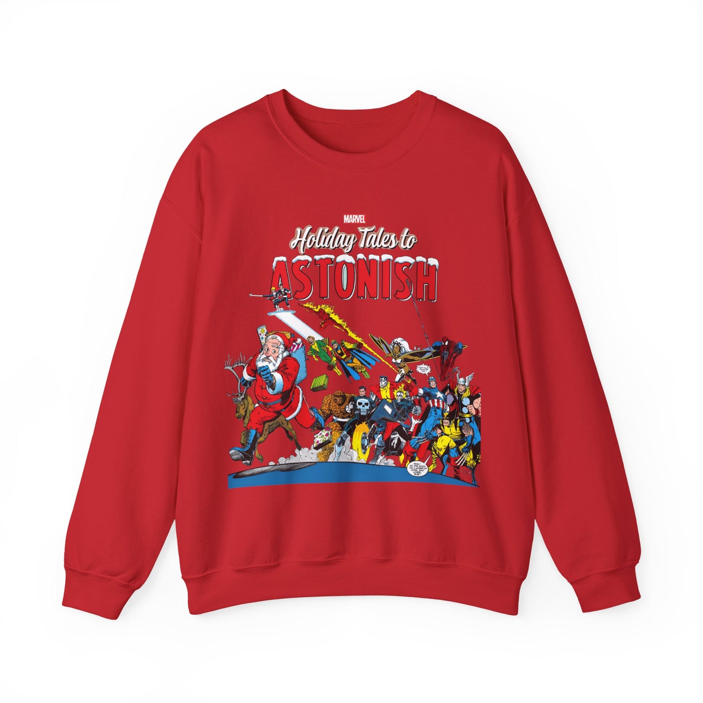 Marvel Comics Christmas Crewneck Sweatshirt - Spider-Man, Punisher, Ghost Rider, X-Men, Fantastic Four