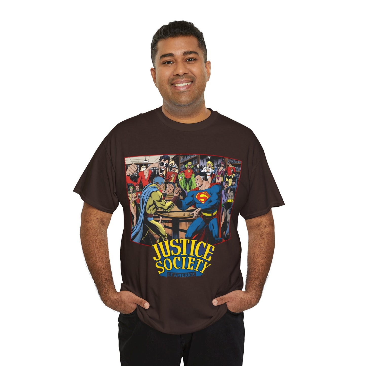 Justice Society of America T-Shirt - Superman, Wonder Woman, Atom, Starman, Huntress, Power Girl, Green Lantern, Batman, Plastic Man, Flash - JSA - DC Comics