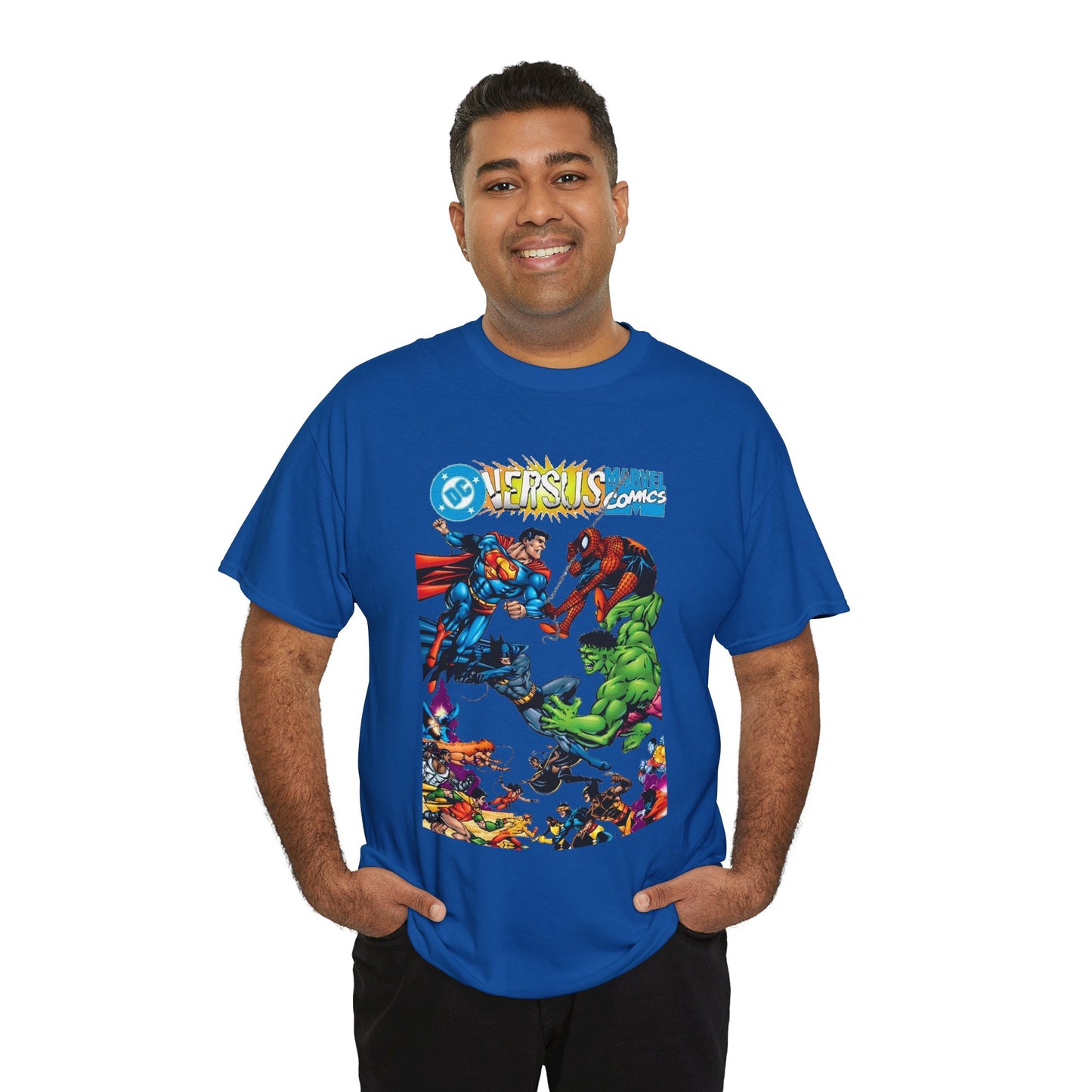 DC Comics Vs Marvel Comics T-Shirt - George Perez Art - Superman, Hulk, Batman, Spider-man, X-Men, New Teen Titans