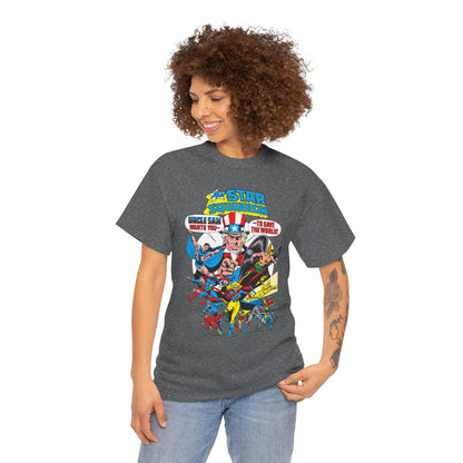 All-Star Squadron T-Shirt - Jerry Ordway Art - Uncle Sam, Hawkman, Superman, Liberty Belle, Black Condor, the Ray, Batman, Plastic Man - JSA Link - DC Comics