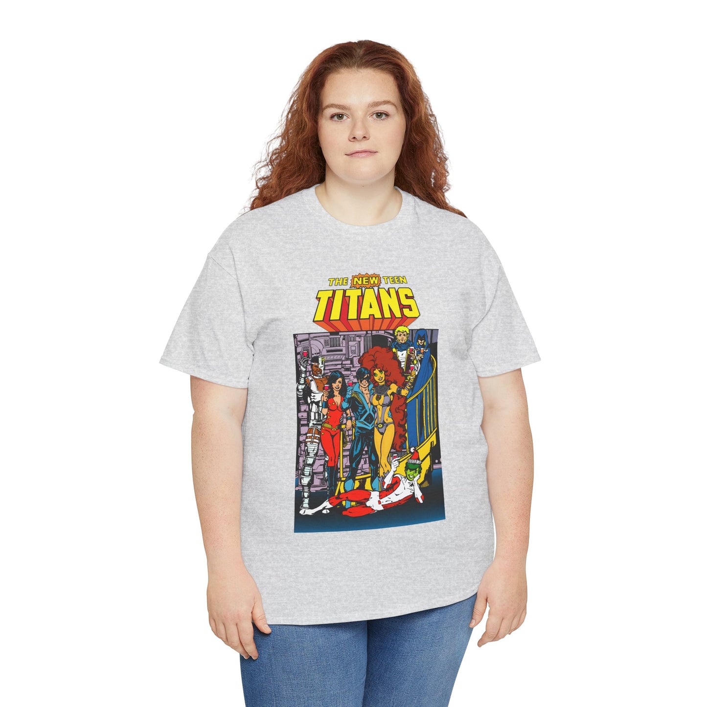 New Teen Titans T-Shirt - George Perez Art - Nightwing, Cyborg, Raven, Starfire, Wonder Girl, Changeling, Jericho - Titans Tower - DC Comics