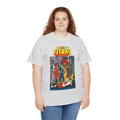 New Teen Titans T-Shirt - George Perez Art - Nightwing, Cyborg, Raven, Starfire, Wonder Girl, Changeling, Jericho - Titans Tower - DC Comics