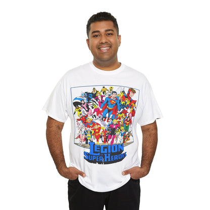 Legion of Super-Heroes T-Shirt - Greg Laroque Art - Who's Who in DC Comics - Superboy, Cosmic Boy, Dream Girl, Dawnstar, Supergirl, Sun Boy, Wildfire, Element Lad, Invisible Kid, Saturn Girl, Lightning Lad - DC Comics