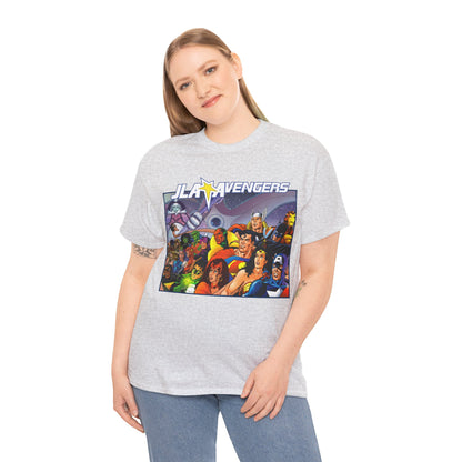 JLA/Avengers T-Shirt - George Perez Art - Wonder Woman, Scarlet Witch, Batman, Thor, Iron Man, Superman - DC Comics, Marvel Comics