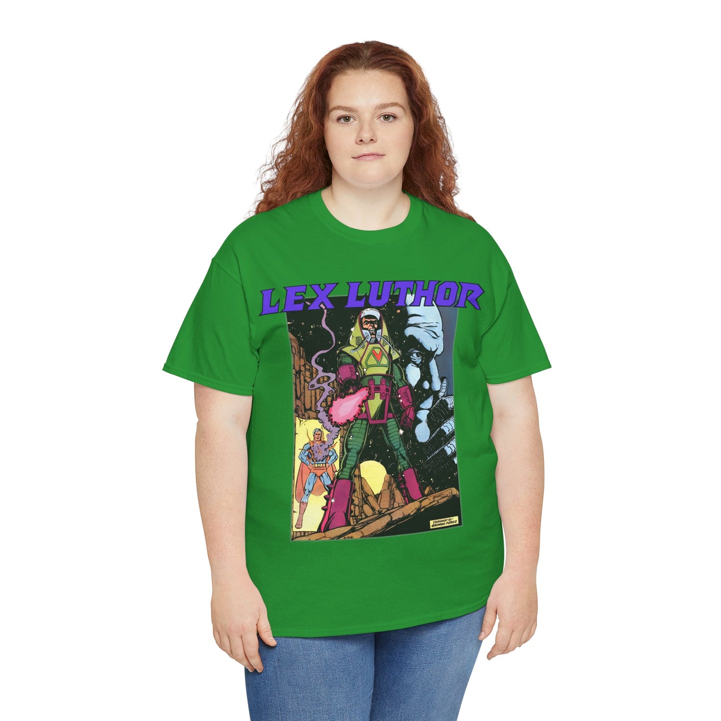 Lex Luthor T-Shirt - George Perez Art - 1980s DC Comics - Action Comics Armor - Inspiration for Super Powers Figure - Superman Enemy