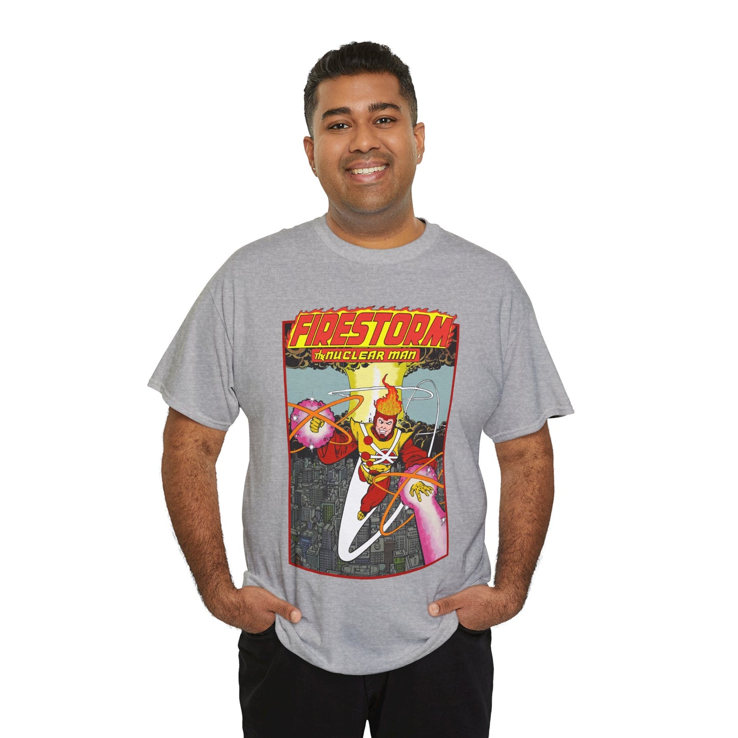 Firestorm the Nuclear Man T-Shirt - George Perez JLA Postcard Art 1980s - DC Comics - Justice League of America Member