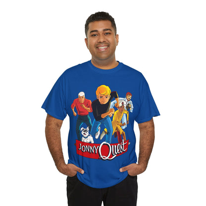 Jonny Quest T-Shirt - Popular Hanna-Barbera Cartoon Characters from the 1960s Adventure TV Show - Dr Benton, Hadji, Race Bannon, Bandit the Dog
