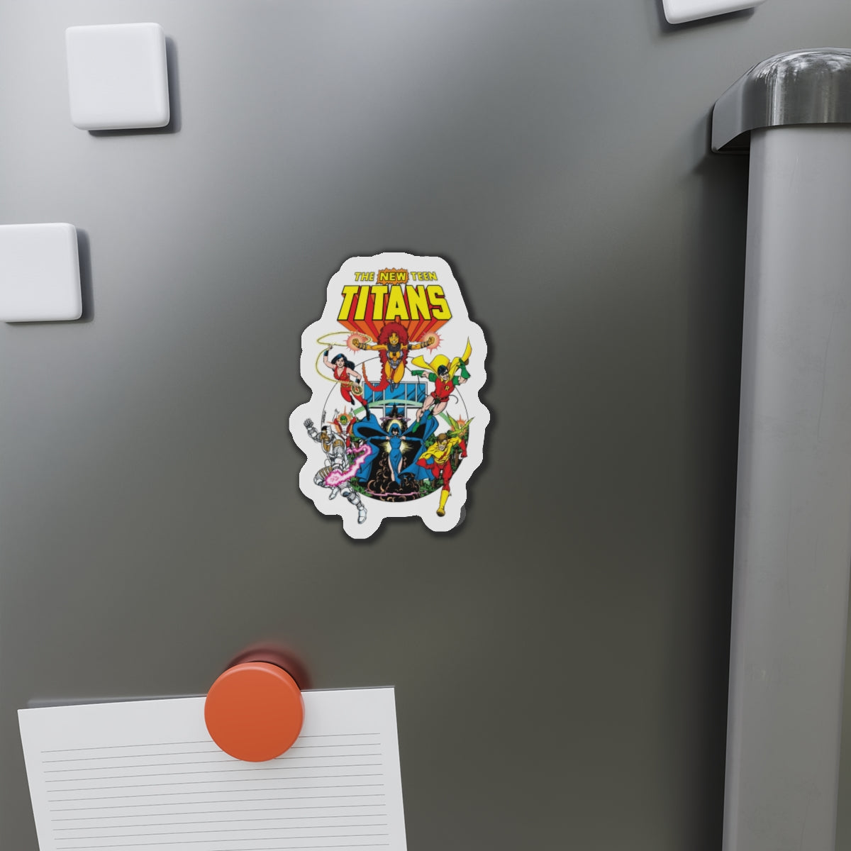 New Teen Titans Die-Cut Magnet - George Perez Art - Robin, Wonder Girl, Cyborg, Starfire, Raven, Changeling, Kid Flash - Titans Tower - DC Comics - 3", 4", 5", 6"