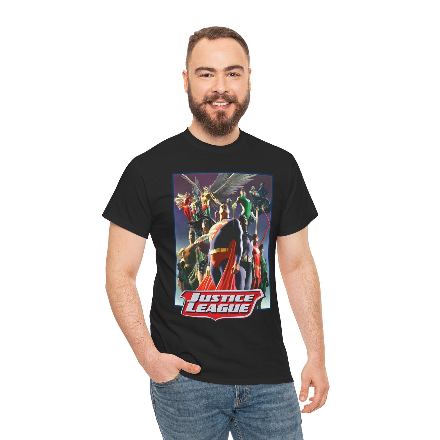 Justice League T-Shirt - Alex Ross Art - Superman, Wonder Woman, Black Canary, Hawkman, Flash, Aquaman, Atom - DC Comics
