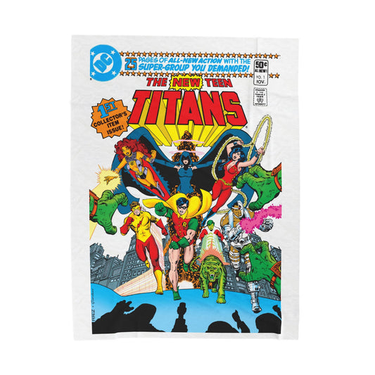 New Teen Titans Velveteen Plush Blanket 60x80" - George Perez Art - DC Comics - Robin, Wonder Girl, Cyborg, Raven, Starfire