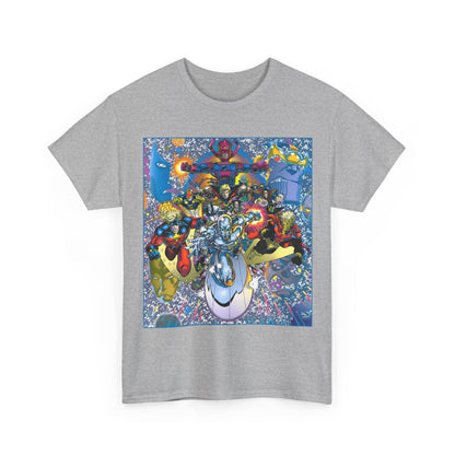 Marvel Cosmic Heroes T-Shirt - Silver Surfer, Captain Marvel, Adam Warlock, Quasar, Nova, Galactus, Jack of Hearts, Moondragon, Thanos