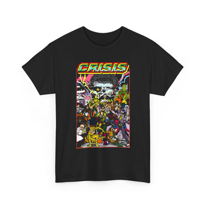Black t-shirt with a colorful graphic design on a white background. Features many popular DC Comics villains like Joker, Cheetah, Deathstroke, Black Adam, Grodd, and Captain Cold.