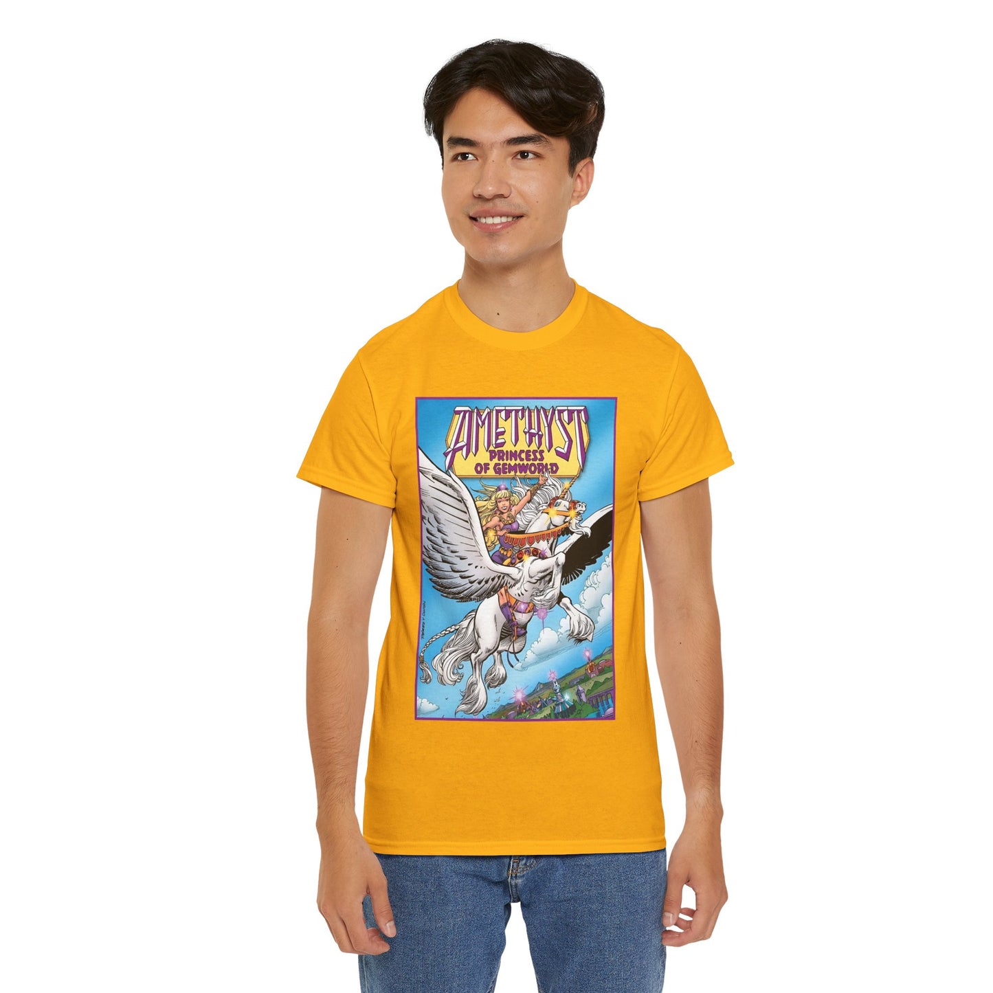 Amethyst Princess of Gemworld T-Shirt - George Perez Art - Riding Her Pegasus - DC Comics
