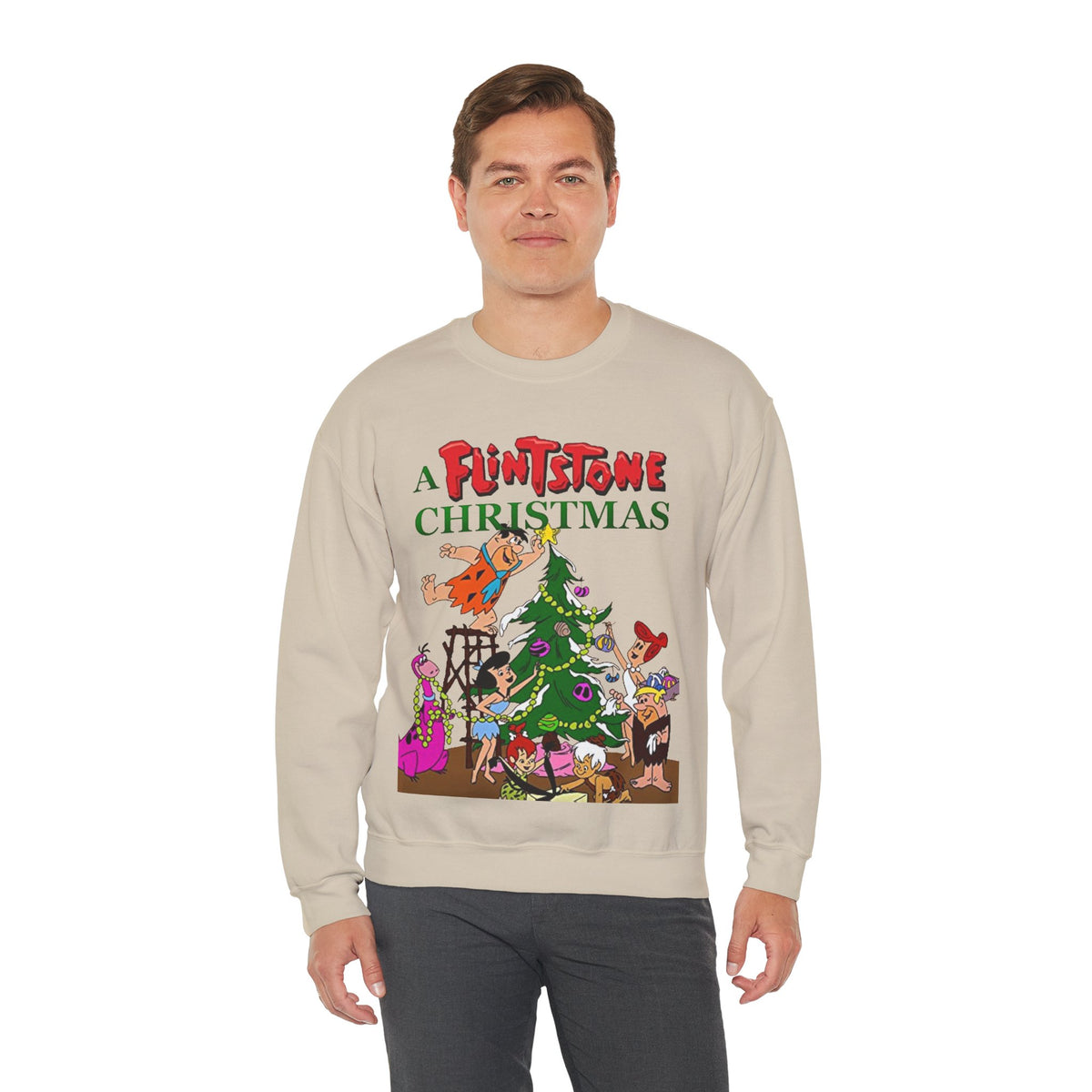 Flintstones Christmas Heavy Blend Crewneck Sweatshirt - Fred, Wilma, Barney, Betty