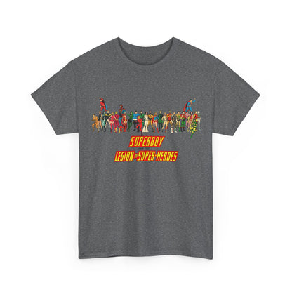 Superboy & Legion of Super-Heroes T-Shirt - 1970s DC Comics Art - Saturn Girl, Lightning Lad, Brainiac 5, Supergirl, Dawnstar, Mon-El, Bouncing Boy, Wildfire - LOSH