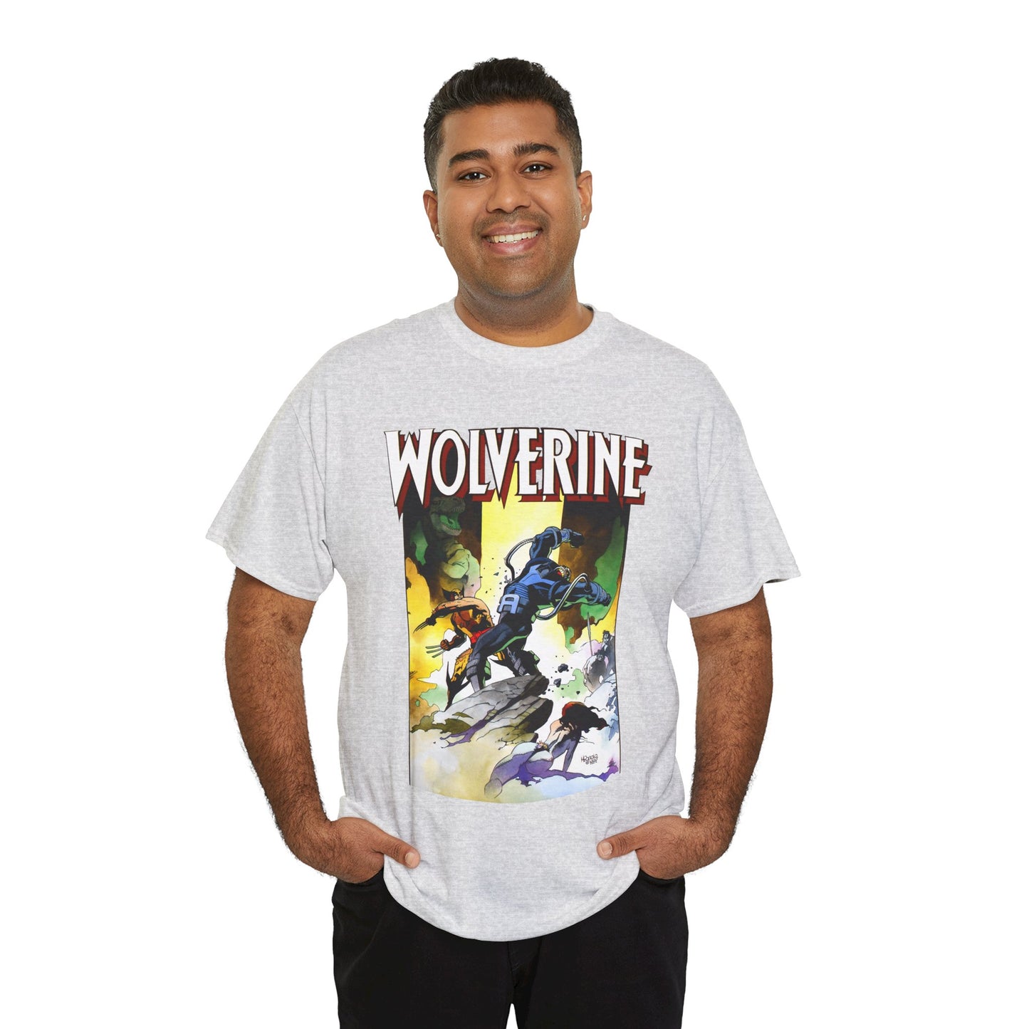 Wolverine T-Shirt - Mike Mignola Art - Jungle Adventure - Savage Land Story - Vs A Dinosaur - Logan, X-Men Member - Marvel Comics
