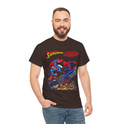 Superman & Amazing Spider-Man T-Shirt - DC/Marvel Comics Crossover - 1970s - Clark Kent & Peter Parker