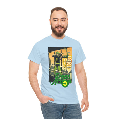 Green Arrow T-Shirt - George Perez Art - 1980s Justice League Postcard Art - JLA - DC Comics