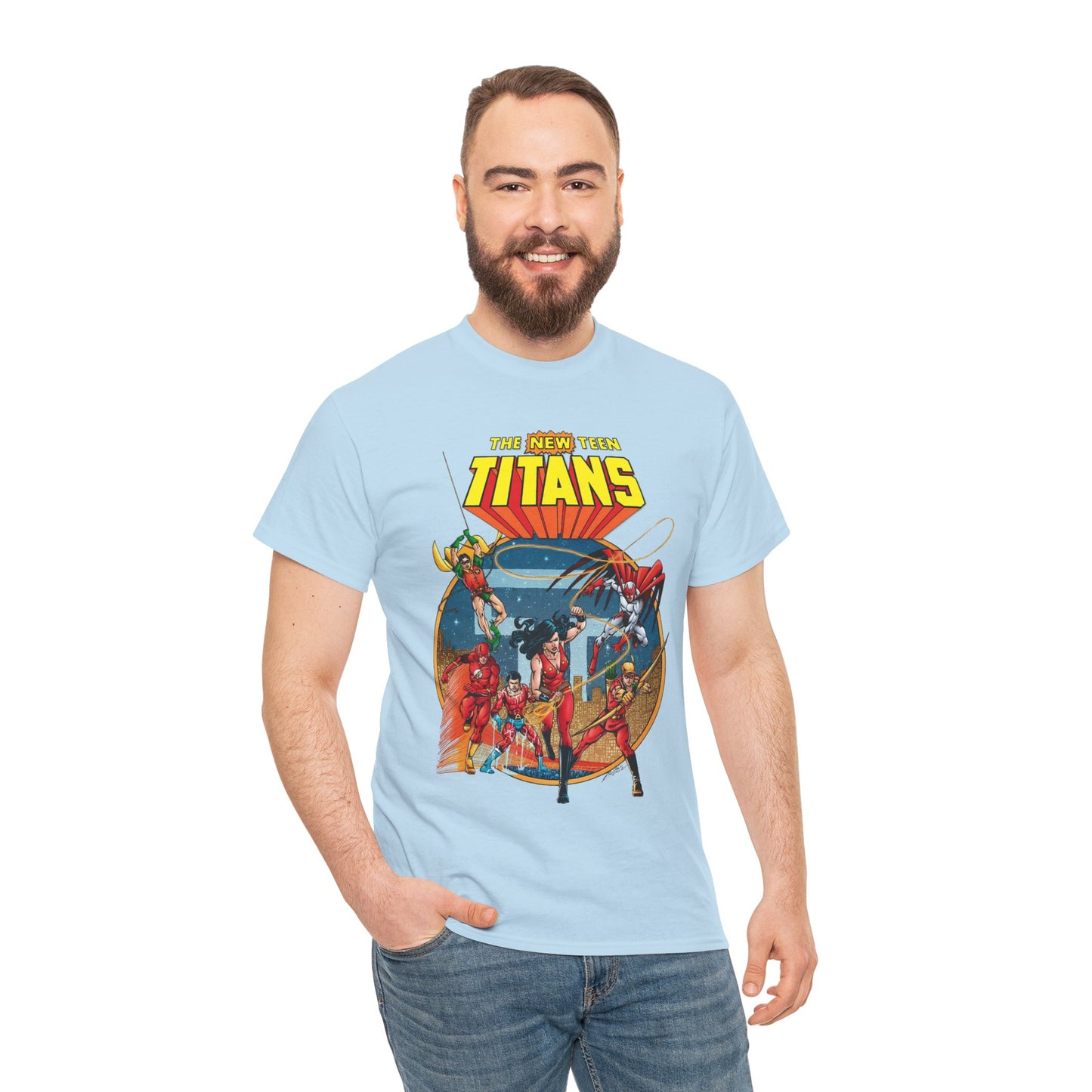 New Teen Titans T-Shirt - George Perez Art - Wonder Girl, Flash, Robin, Speedy, Aqualad, Hawk - DC Comics