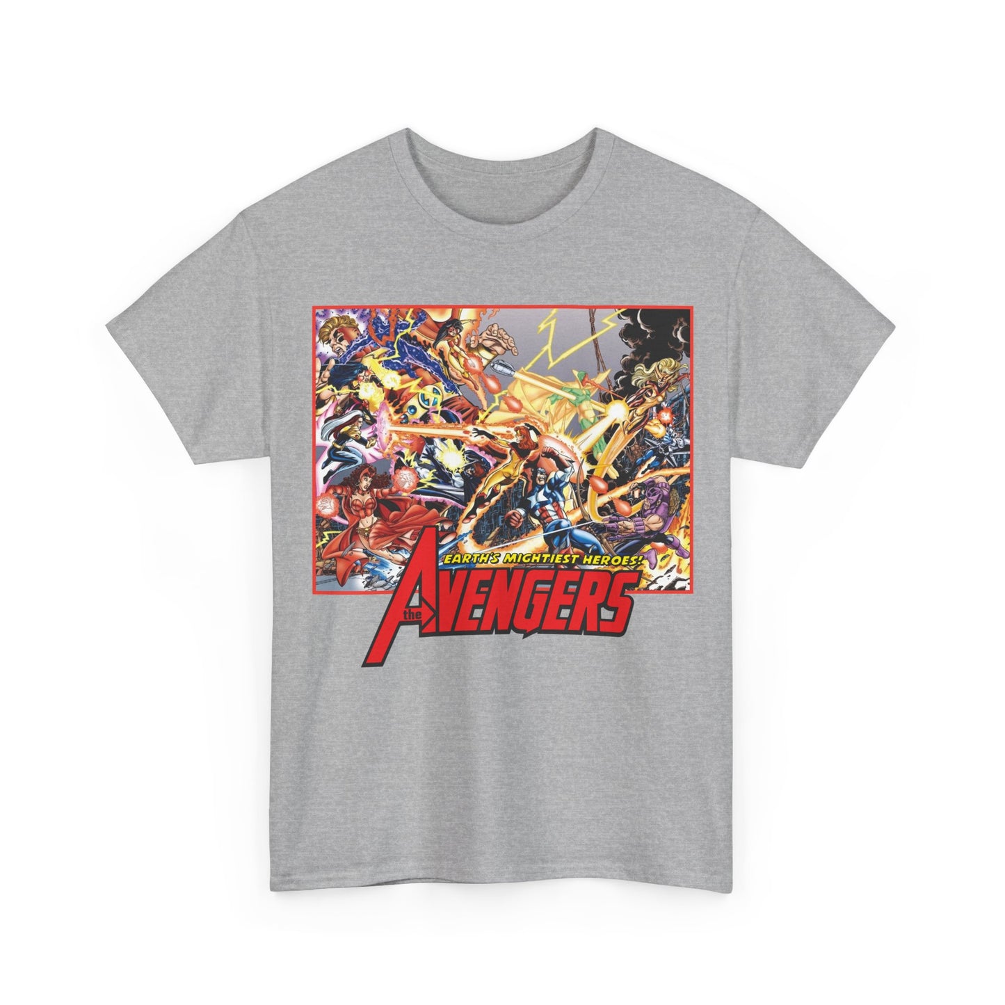 Avengers Vs Thunderbolts T-Shirt - George Perez Art - Captain America, Iron Man, Wonder Man, Scarlet Witch, Hawkeye, Citizen V, MACH-1, Techno, Atlas, Songbird - Marvel Comics