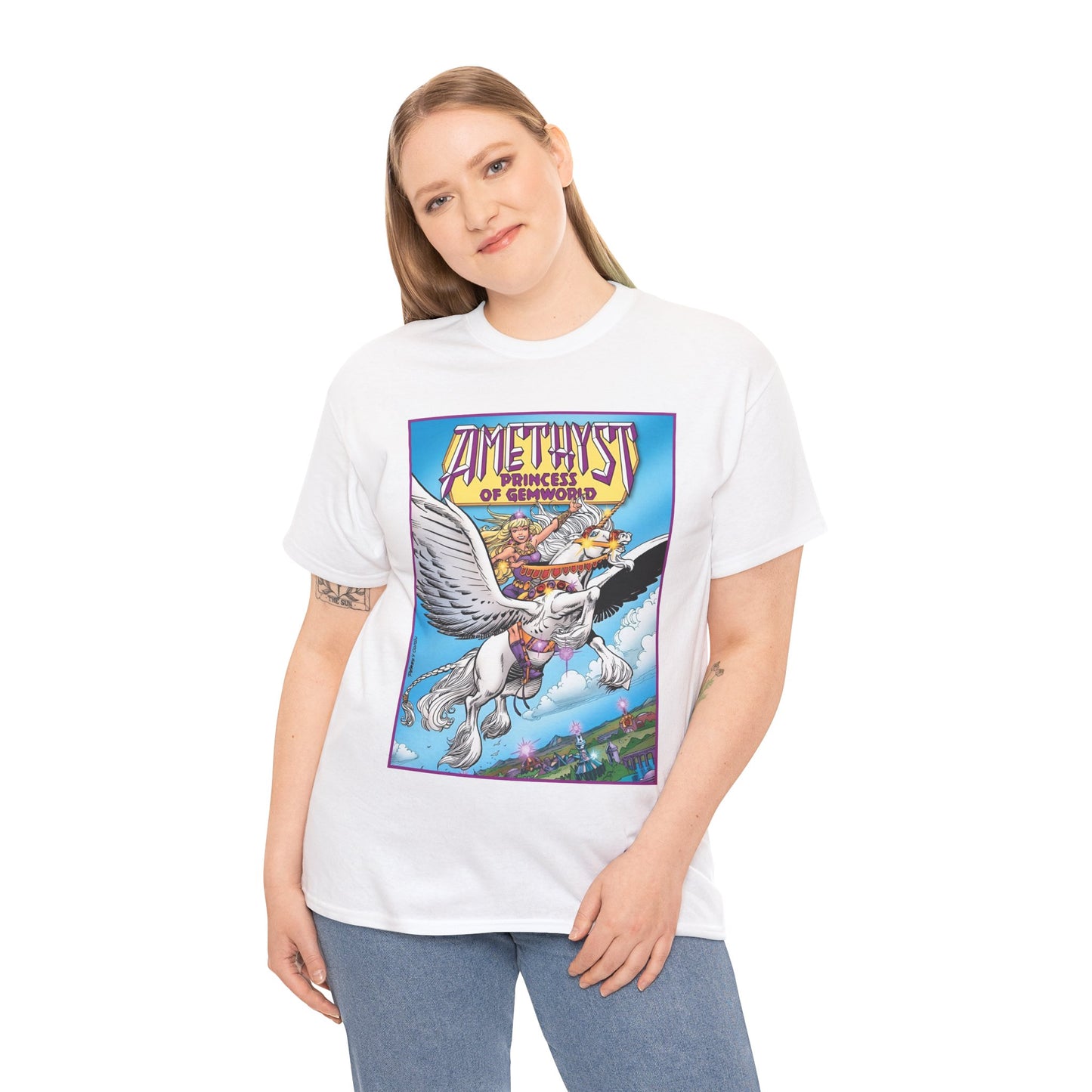 Amethyst Princess of Gemworld T-Shirt - George Perez Art - Riding Her Pegasus - DC Comics