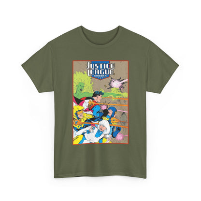 Justice League of America T-Shirt - Dan Jurgens Art - Superman, Fire, Ice, Blue Beetle, Booster Gold, Bloodwynde - DC Comics