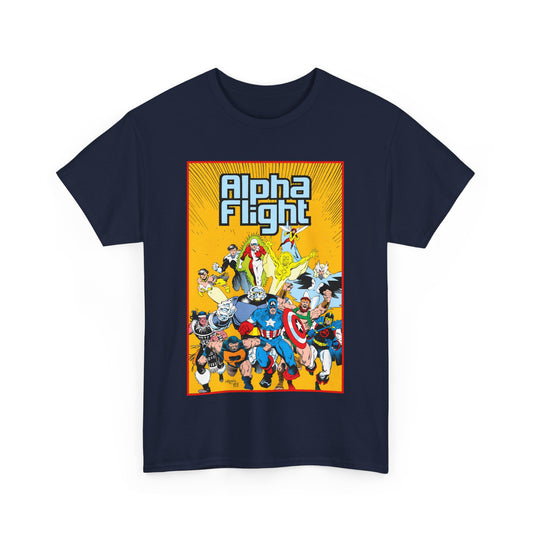 Alpha Flight T-Shirt - Mike Mignola Art - Northstar, Aurora, Snowbird, Shaman, Puck - Avengers: Captain America, Captain Marvel, Hercules, Black Knight - Marvel Comics