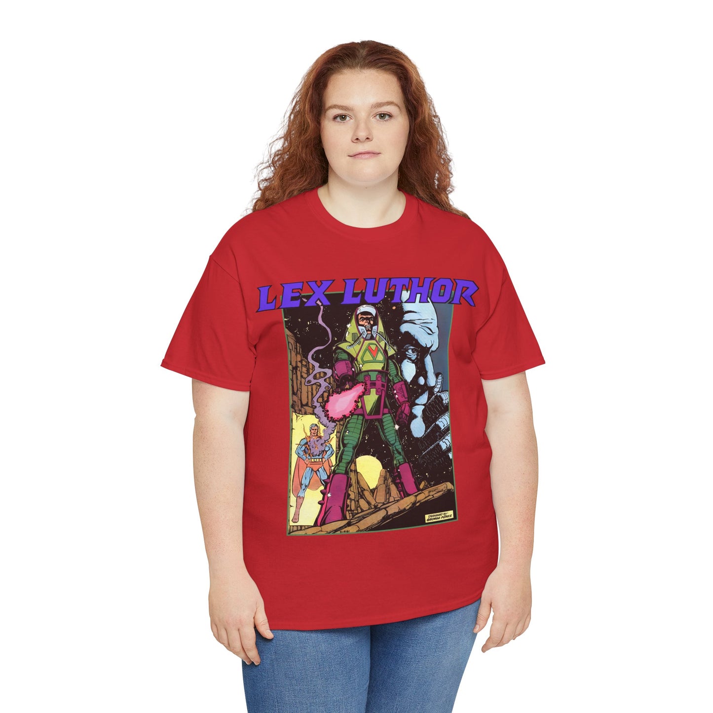Lex Luthor T-Shirt - George Perez Art - 1980s DC Comics - Action Comics Armor - Inspiration for Super Powers Figure - Superman Enemy