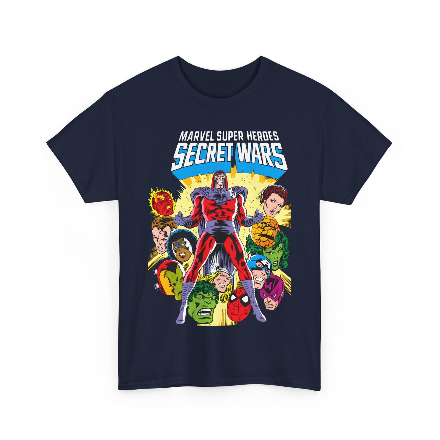 Marvel Super Heroes Secret Wars T-Shirt - Magneto, Captain America, Iron Man, She-Hulk, Hulk, Human Torch, Captain Marvel, Hawkeye - Marvel Comics