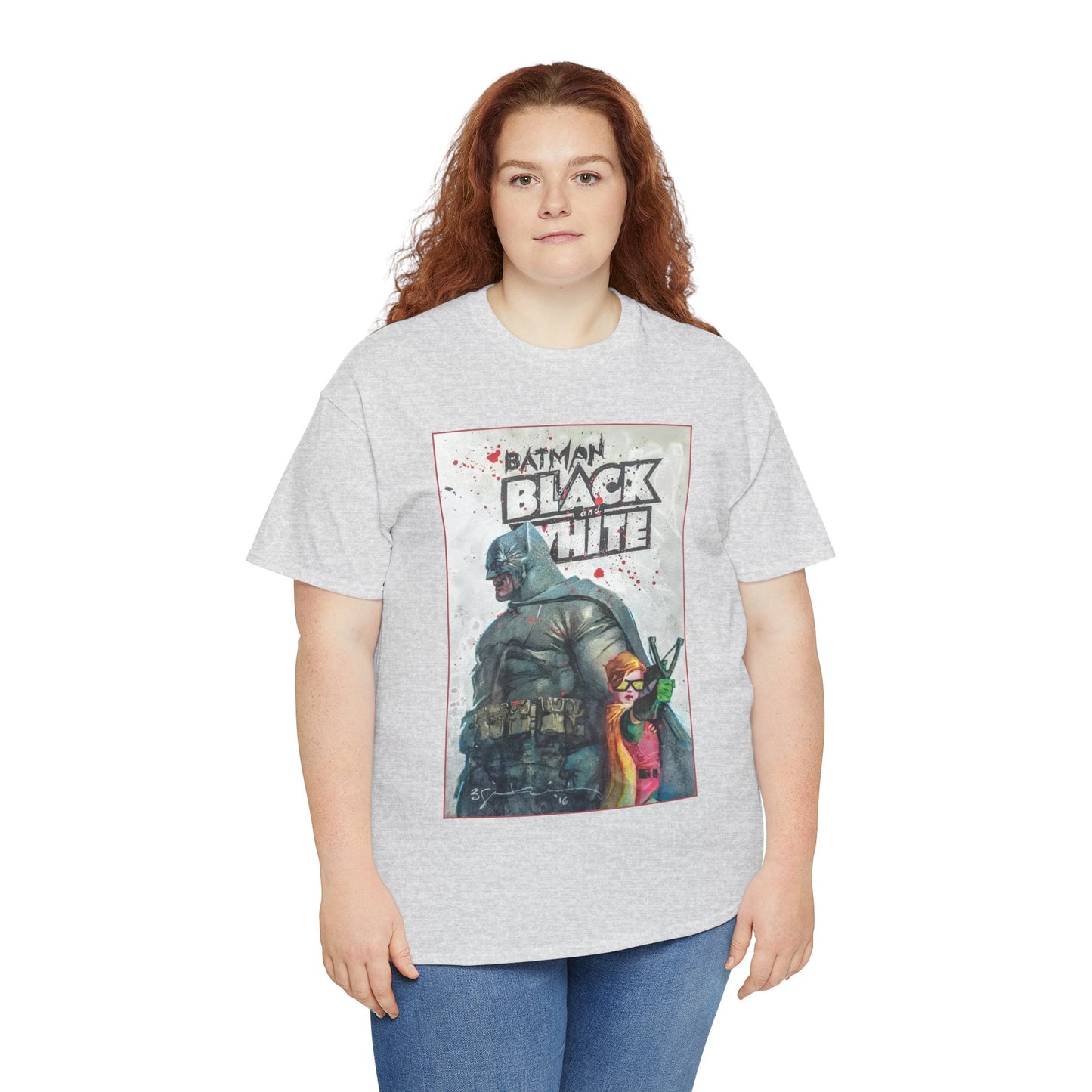 Batman: Black & White T-Shirt - Bill Sienkiewicz Art - Dark Knight Returns - Batman & Robin (Carrie Kelley) - DC Comics