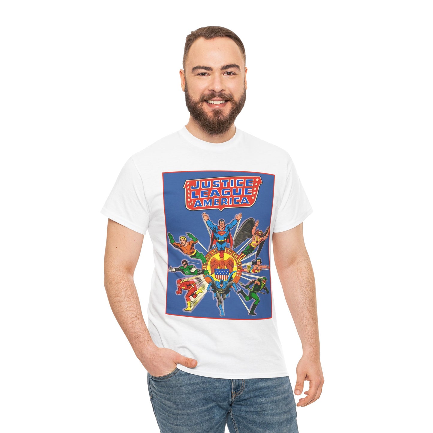 Justice League Treasury Edition T-Shirt - Superman, Wonder Woman, Flash, Hawkman, Batman, Green Arrow, Green Lantern - DC Comics